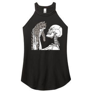 Skeleton Holding A Cat Lazy Halloween Costume Skull Women's Perfect Tri Rocker Tank