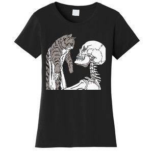 Skeleton Holding A Cat Lazy Halloween Costume Skull Women's T-Shirt