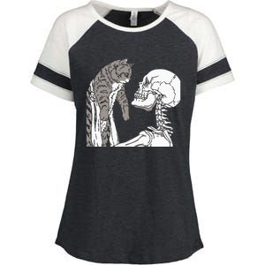 Skeleton Holding A Cat Lazy Halloween Costume Skull Enza Ladies Jersey Colorblock Tee