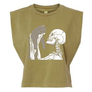 Skeleton Holding A Cat Lazy Halloween Costume Skull Garment-Dyed Women's Muscle Tee