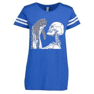 Skeleton Holding A Cat Lazy Halloween Costume Skull Enza Ladies Jersey Football T-Shirt