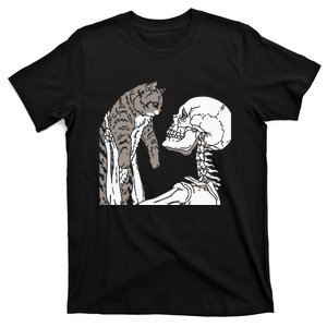 Skeleton Holding A Cat Lazy Halloween Costume Skull T-Shirt