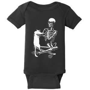 Skeleton Holding A Cat Lazy Halloween Costume Skull Baby Bodysuit