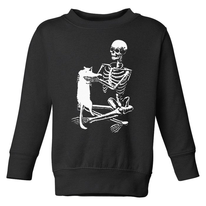 Skeleton Holding A Cat Lazy Halloween Costume Skull Toddler Sweatshirt