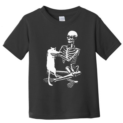 Skeleton Holding A Cat Lazy Halloween Costume Skull Toddler T-Shirt