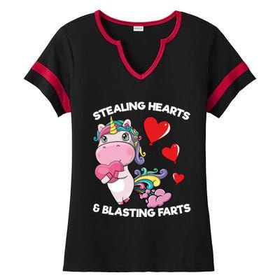 Stealing Hearts And Blasting Farts Valentines Unicorn Gift Ladies Halftime Notch Neck Tee