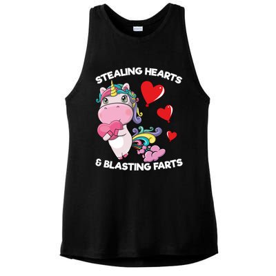 Stealing Hearts And Blasting Farts Valentines Unicorn Gift Ladies PosiCharge Tri-Blend Wicking Tank