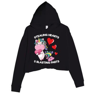 Stealing Hearts And Blasting Farts Valentines Unicorn Gift Crop Fleece Hoodie