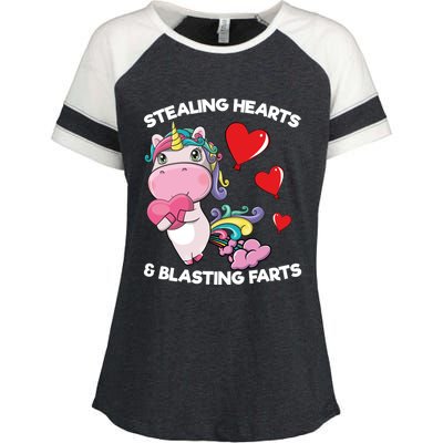 Stealing Hearts And Blasting Farts Valentines Unicorn Gift Enza Ladies Jersey Colorblock Tee