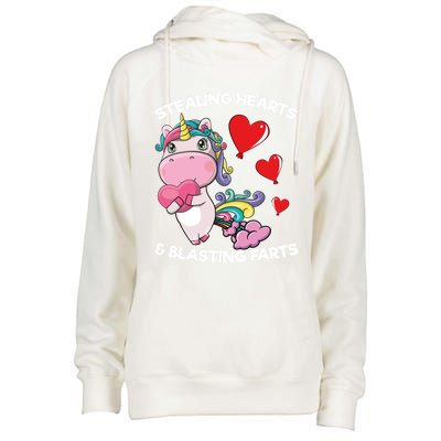 Stealing Hearts And Blasting Farts Valentines Unicorn Gift Womens Funnel Neck Pullover Hood