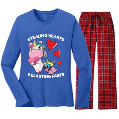 Stealing Hearts And Blasting Farts Valentines Unicorn Gift Women's Long Sleeve Flannel Pajama Set 