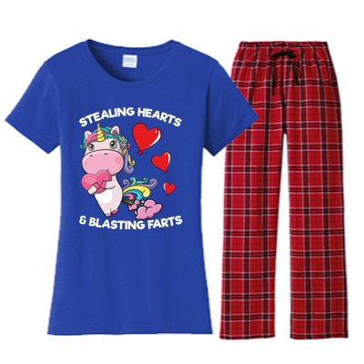 Stealing Hearts And Blasting Farts Valentines Unicorn Gift Women's Flannel Pajama Set