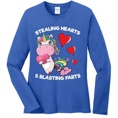 Stealing Hearts And Blasting Farts Valentines Unicorn Gift Ladies Long Sleeve Shirt