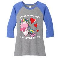 Stealing Hearts And Blasting Farts Valentines Unicorn Gift Women's Tri-Blend 3/4-Sleeve Raglan Shirt