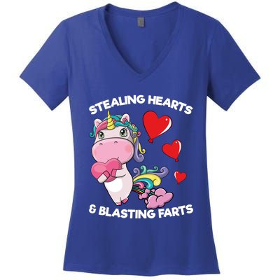 Stealing Hearts And Blasting Farts Valentines Unicorn Gift Women's V-Neck T-Shirt