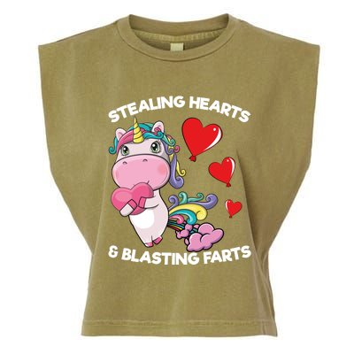 Stealing Hearts And Blasting Farts Valentines Unicorn Gift Garment-Dyed Women's Muscle Tee