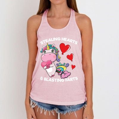 Stealing Hearts And Blasting Farts Valentines Unicorn Gift Women's Knotted Racerback Tank