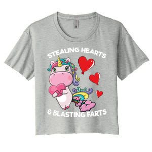 Stealing Hearts And Blasting Farts Valentines Unicorn Gift Women's Crop Top Tee