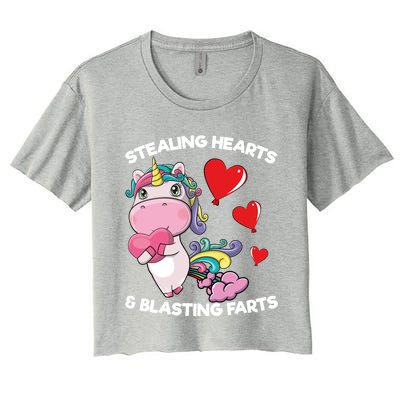 Stealing Hearts And Blasting Farts Valentines Unicorn Gift Women's Crop Top Tee