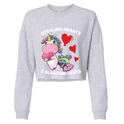 Stealing Hearts And Blasting Farts Valentines Unicorn Gift Cropped Pullover Crew