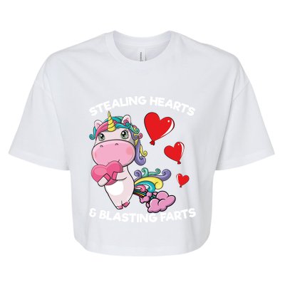 Stealing Hearts And Blasting Farts Valentines Unicorn Gift Bella+Canvas Jersey Crop Tee