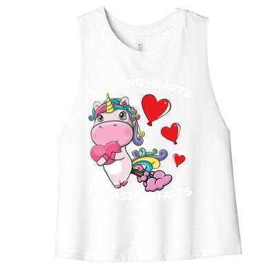 Stealing Hearts And Blasting Farts Valentines Unicorn Gift Women's Racerback Cropped Tank