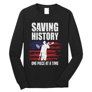 Saving History American Flag Usa Funny Metal Detecting Long Sleeve Shirt