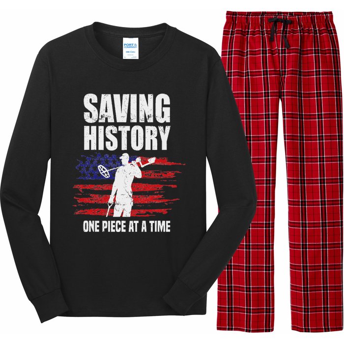 Saving History American Flag Usa Funny Metal Detecting Long Sleeve Pajama Set