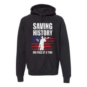 Saving History American Flag Usa Funny Metal Detecting Premium Hoodie