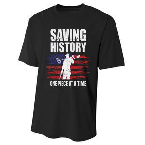 Saving History American Flag Usa Funny Metal Detecting Performance Sprint T-Shirt