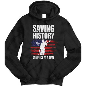 Saving History American Flag Usa Funny Metal Detecting Tie Dye Hoodie