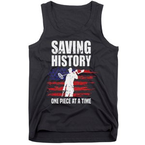 Saving History American Flag Usa Funny Metal Detecting Tank Top