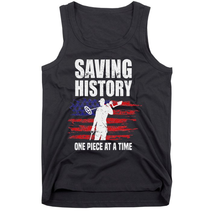 Saving History American Flag Usa Funny Metal Detecting Tank Top