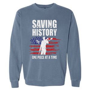 Saving History American Flag Usa Funny Metal Detecting Garment-Dyed Sweatshirt