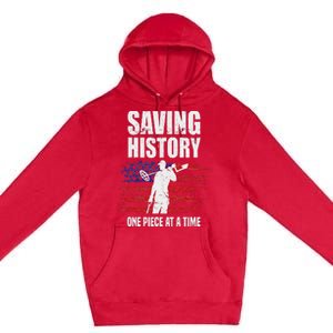 Saving History American Flag Usa Funny Metal Detecting Premium Pullover Hoodie