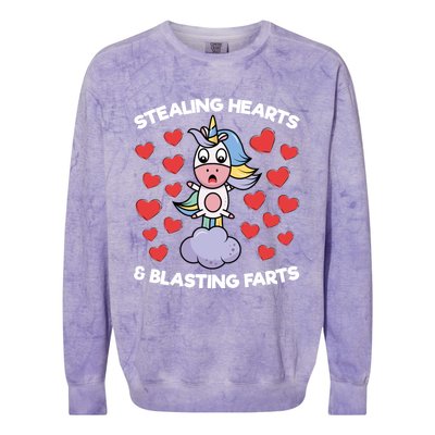 Stealing Hearts And Blasting Farts Valentines Unicorn Funny Gift Colorblast Crewneck Sweatshirt