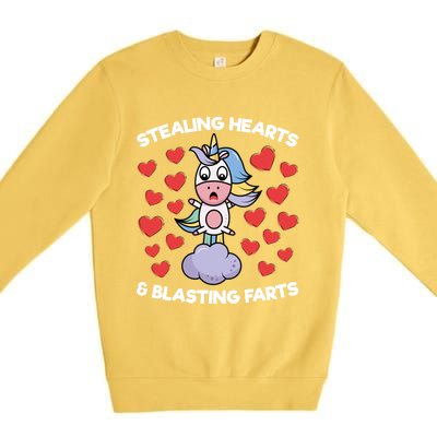 Stealing Hearts And Blasting Farts Valentines Unicorn Funny Gift Premium Crewneck Sweatshirt