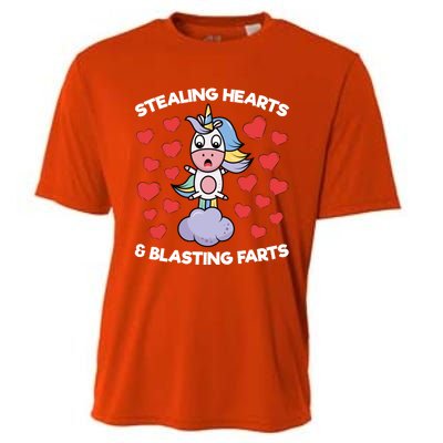 Stealing Hearts And Blasting Farts Valentines Unicorn Funny Gift Cooling Performance Crew T-Shirt