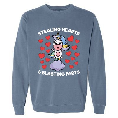 Stealing Hearts And Blasting Farts Valentines Unicorn Funny Gift Garment-Dyed Sweatshirt