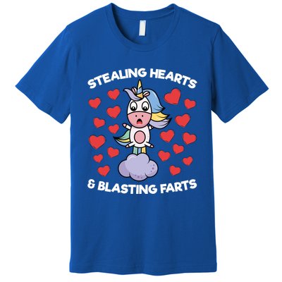 Stealing Hearts And Blasting Farts Valentines Unicorn Funny Gift Premium T-Shirt