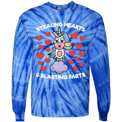 Stealing Hearts And Blasting Farts Valentines Unicorn Funny Gift Tie-Dye Long Sleeve Shirt