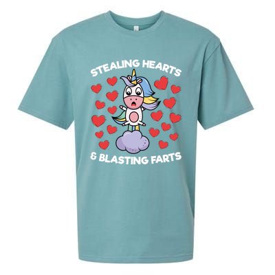 Stealing Hearts And Blasting Farts Valentines Unicorn Funny Gift Sueded Cloud Jersey T-Shirt