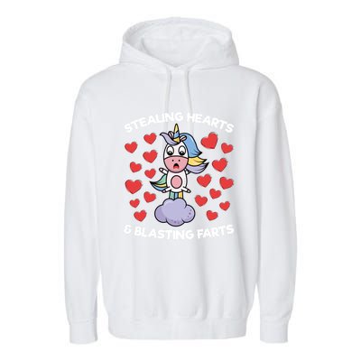 Stealing Hearts And Blasting Farts Valentines Unicorn Funny Gift Garment-Dyed Fleece Hoodie