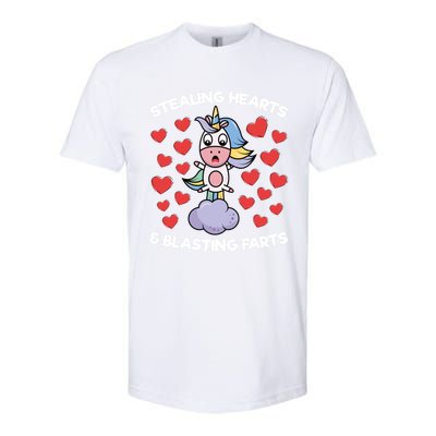 Stealing Hearts And Blasting Farts Valentines Unicorn Funny Gift Softstyle CVC T-Shirt