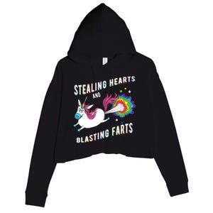 Stealing Hearts And Blasting Farts Unicorn Valentines Gift Crop Fleece Hoodie