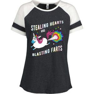 Stealing Hearts And Blasting Farts Unicorn Valentines Gift Enza Ladies Jersey Colorblock Tee