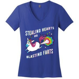 Stealing Hearts And Blasting Farts Unicorn Valentines Gift Women's V-Neck T-Shirt