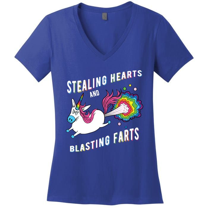 Stealing Hearts And Blasting Farts Unicorn Valentines Gift Women's V-Neck T-Shirt