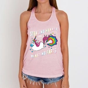 Stealing Hearts And Blasting Farts Unicorn Valentines Gift Women's Knotted Racerback Tank