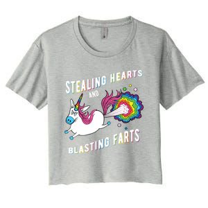 Stealing Hearts And Blasting Farts Unicorn Valentines Gift Women's Crop Top Tee